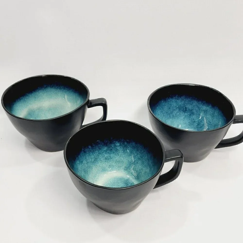 3 - ELITE BY GIBSON Unique Shape Large Black Blue Coffee Cups Mugs‎